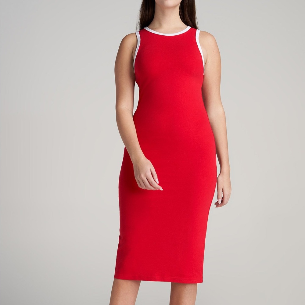 American Tall Red Midi Dress with White Trim XL TALL